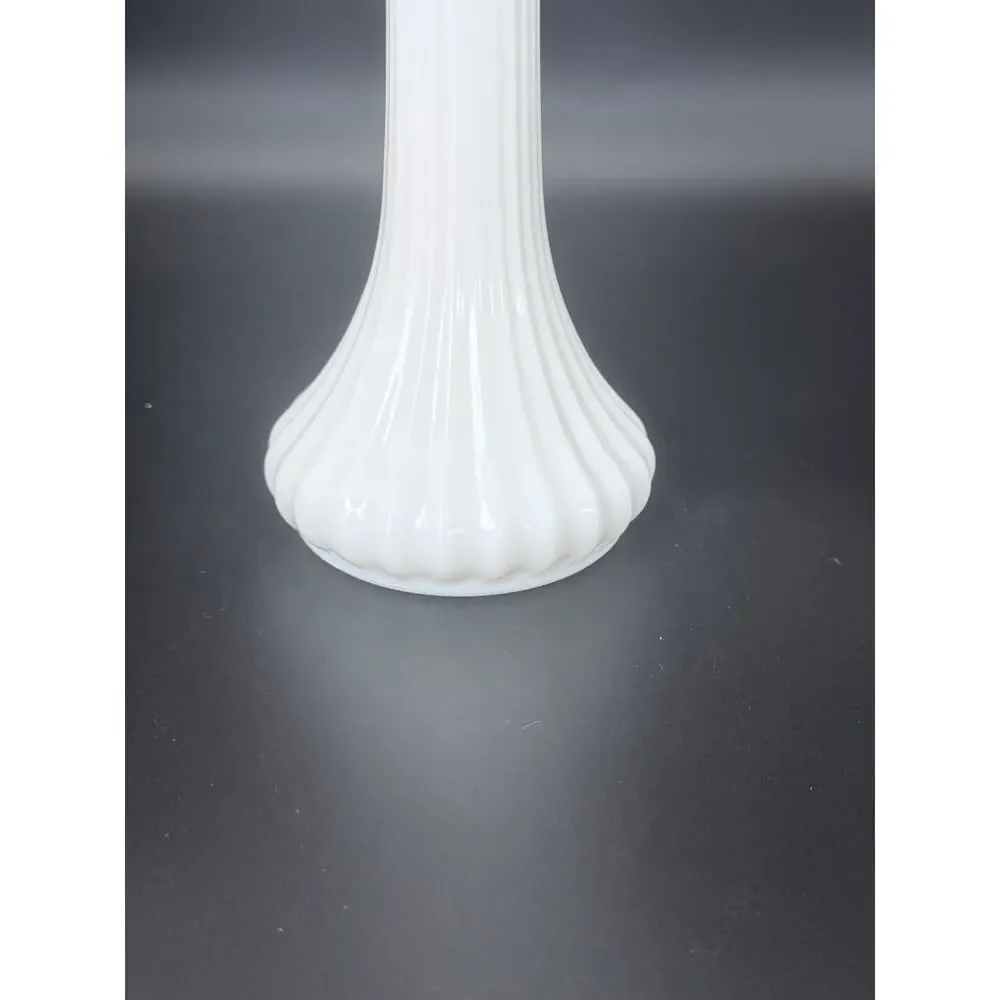 Vintage Hoosier Glass 4096 White Milk Glass Ribbed Bud Vase 9 in USA